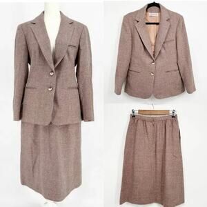 Evan Picone Vintage 100% Pure Wool Tweed Skirt & Blazer Suit Set